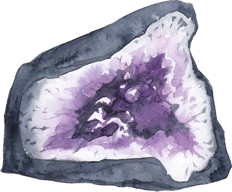 Amethyst crystal geode watercolor illustration