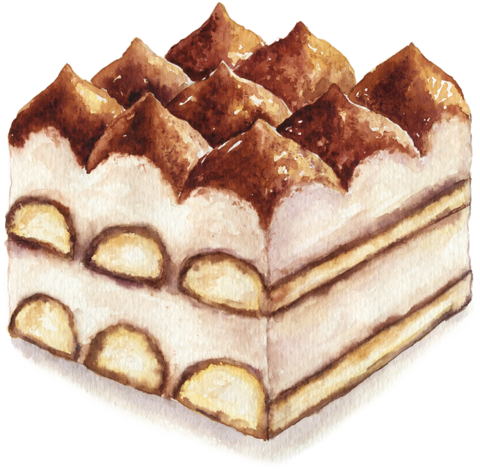 Watercolor Tiramisu Cake Illustration